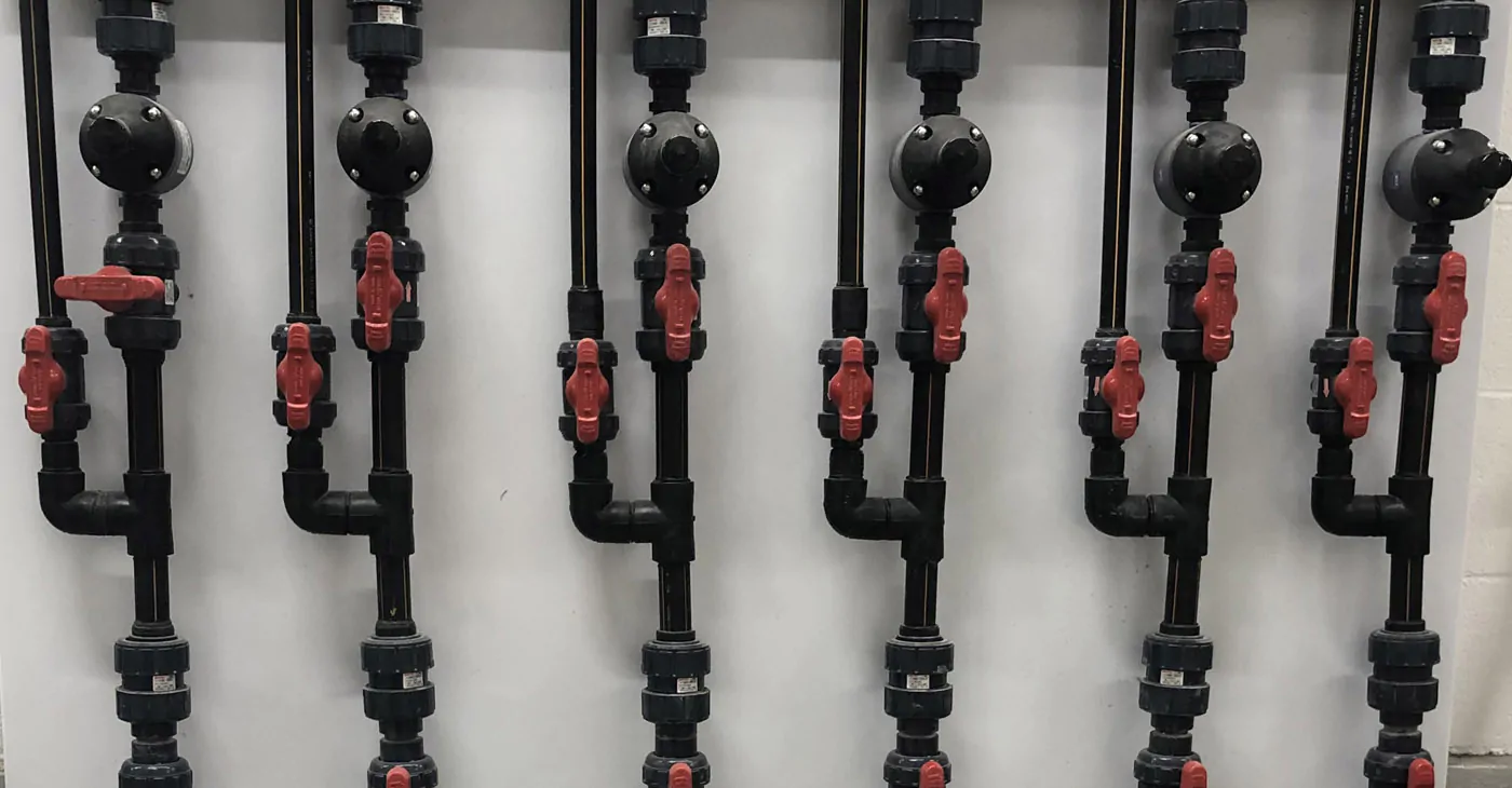 Wall of fluid pipes with Asahi AV Manual Valved installed